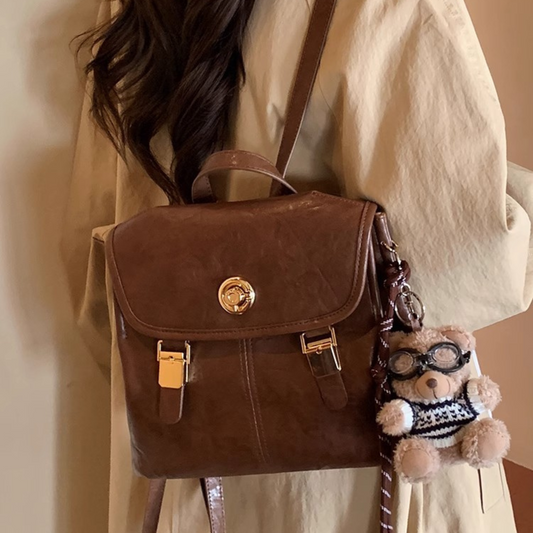 Balo Nữ Da Khoá Gài Phối Charm Gấu