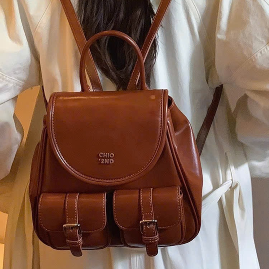 Balo Nữ Da Nắp Gập Phối Ngăn Hộp