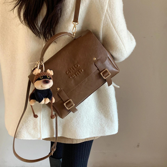 Balo Nữ Nắp Gập Phối Charm Gấu