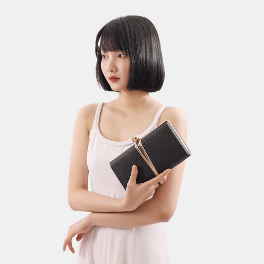 Clutch Dự Tiệc Bản Kim Loại Đính Hoa