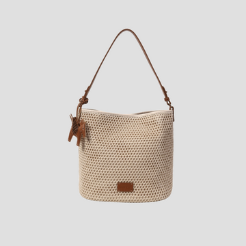 Túi Xách Lưới Vải Quai Da Phối Charm Ngựa