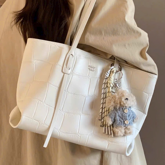 Túi Xách Nữ Bigsize Da Vân Phối Charm Gấu