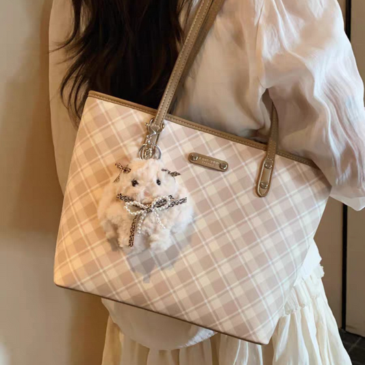 Túi Xách Nữ Bigsize Sọc Caro Phối Charm Thỏ