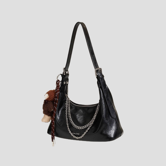 Túi Xách Nữ Da Bóng Kiểu Hobo Phối Charm Gấu