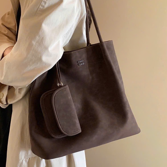 Túi Xách Nữ Da Lộn Quai Nhún Phối Ví Nhỏ