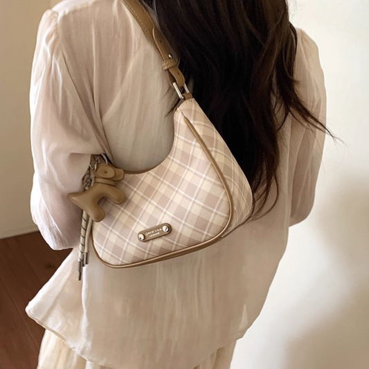 Túi Xách Nữ Dáng Thuyền Sọc Caro Phối Charm