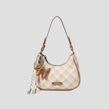 Túi Xách Nữ Dáng Thuyền Sọc Caro Phối Charm