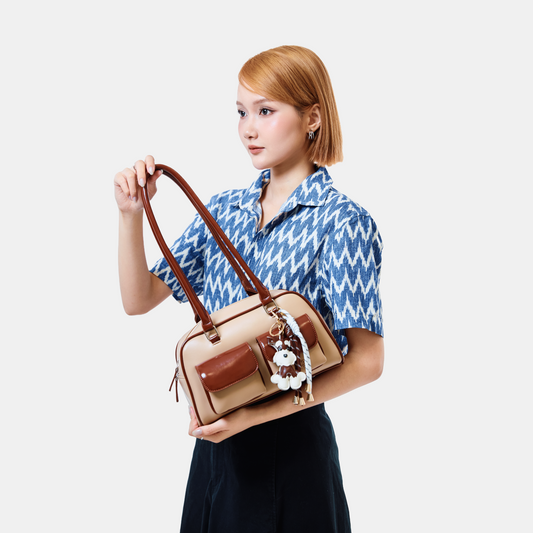 Túi Xách Nữ Hộp Phối Ngăn Nắp Da Kèm Charm