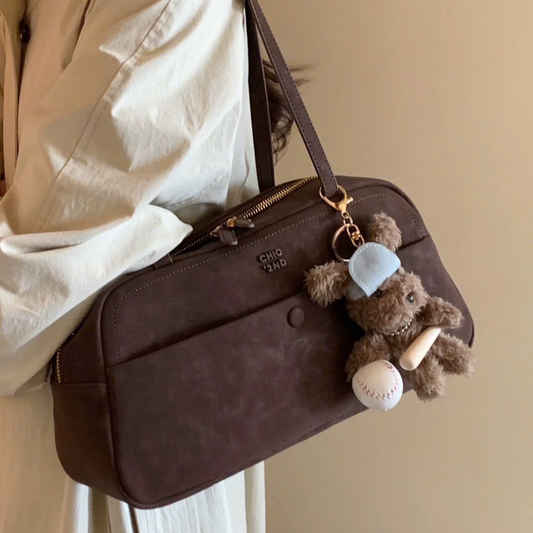 Túi Xách Nữ Hộp Da Lộn Phối Nút Tròn Charm Gấu