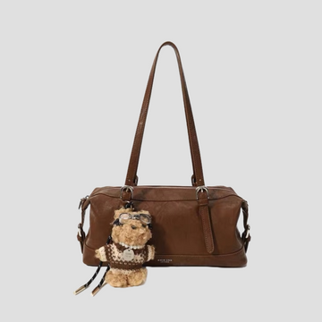 Túi Xách Nữ Hộp Kiểu Da Nhám Phối Charm Gấu