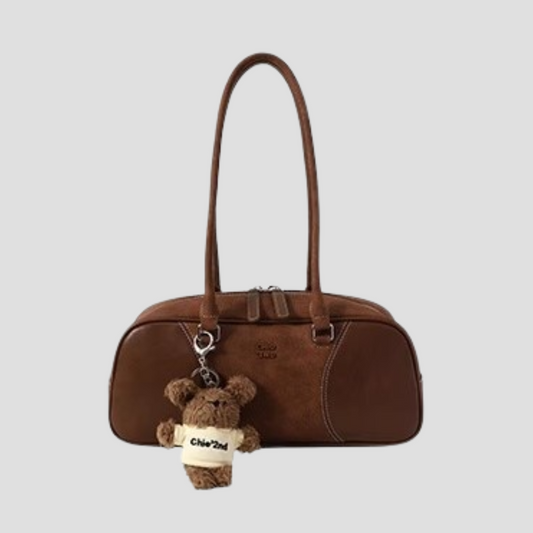 Túi Xách Nữ Hộp Phối Da Lộn Charm Gấu