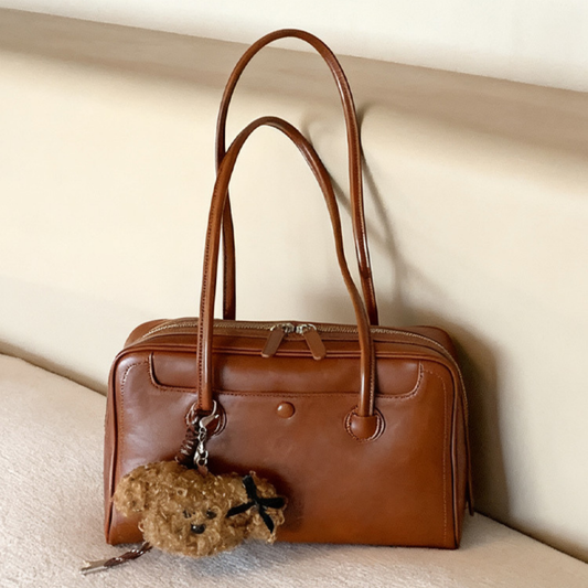 Túi Xách Nữ Hộp Trơn Phối Nút Bấm Charm Gấu