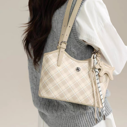 Túi Xách Nữ Kiểu Xô Sọc Caro Phối Charm