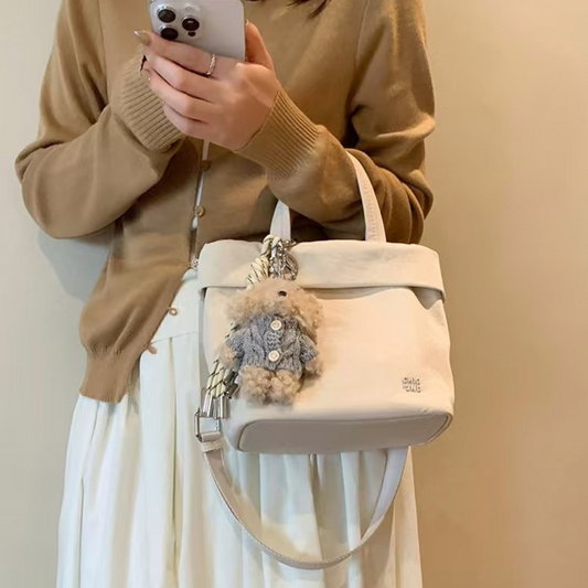Túi Xách Vải Nhỏ Gọn Phối Charm Gấu