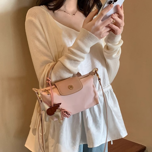 Túi Xách Vải Phối Da Nắp Gập