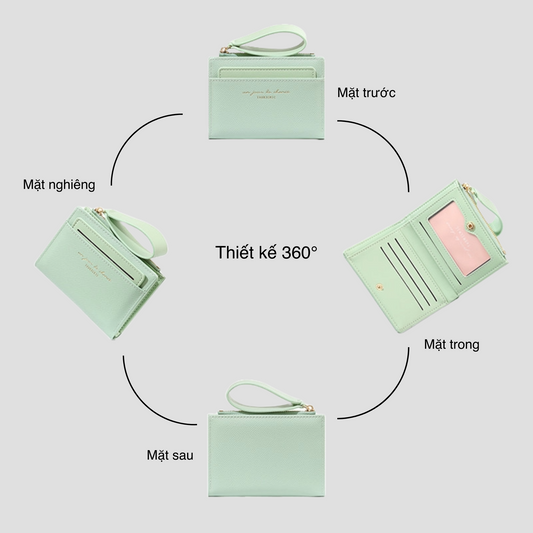 Ví Nữ Da Nhiều Ngăn Phối Quai Cầm