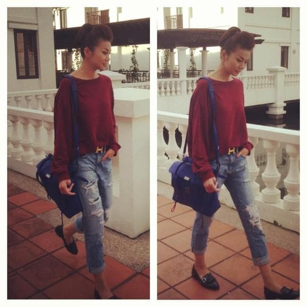 Phối túi Oversize cho style casual chất như Thanh Hằng