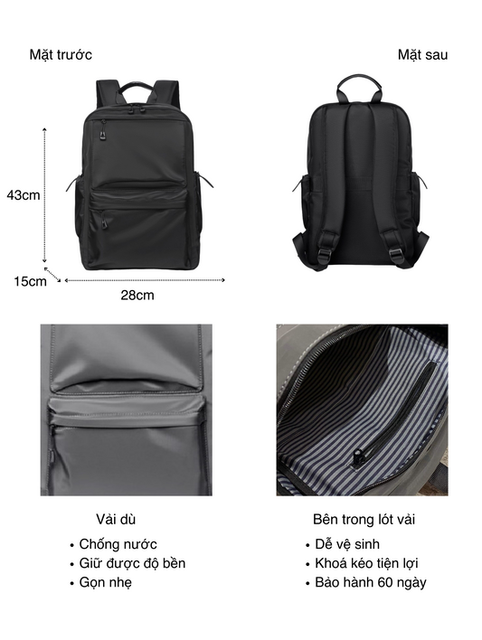 Balo Unisex Vải Chống Thấm Nước