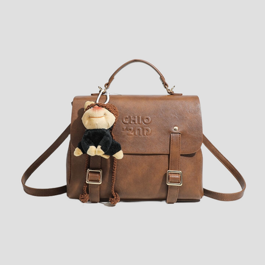 Balo Nữ Nắp Gập Phối Charm Gấu