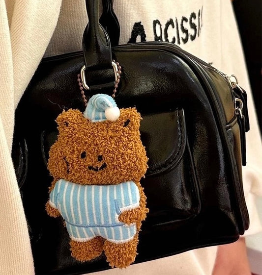 Móc Khoá Gấu Nâu Áo Sọc Xanh