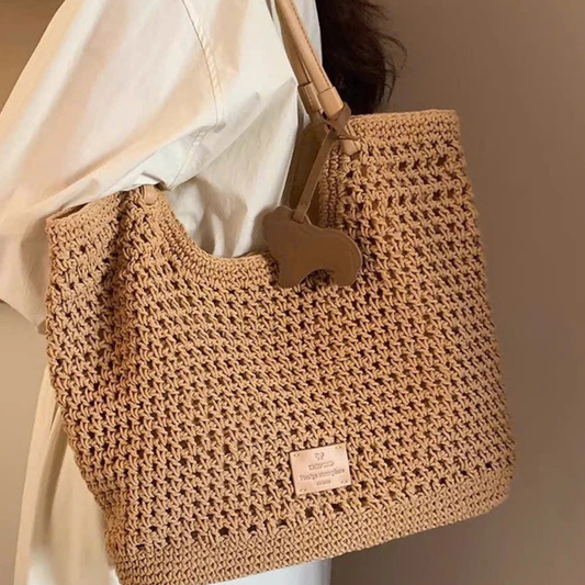 Túi Xách Lưới Vải Bigsize Nâu Phối Charm