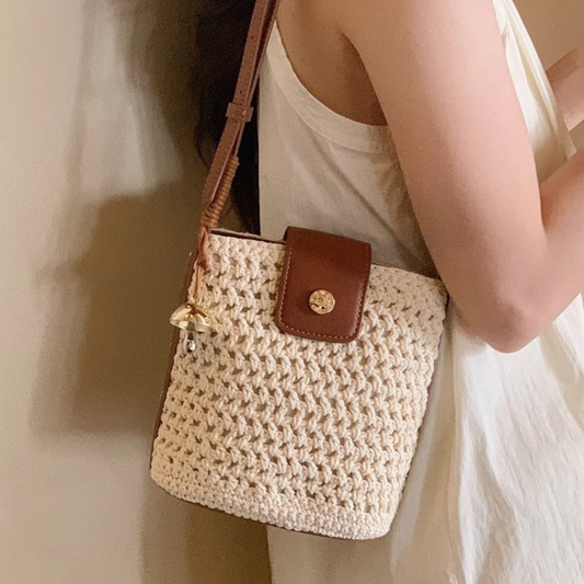 Túi Xách Lưới Vải Nắp Gập Cúc Bấm