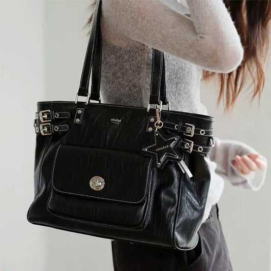 Túi Xách Nữ Bigsize Phối Đai Nắp Gập Charm Ngôi Sao