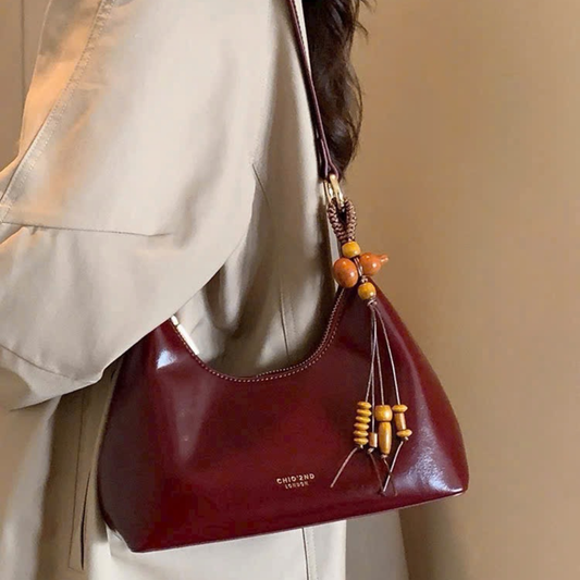 Túi Xách Nữ Da Bóng Kiểu Retro Phối Charm Hạt