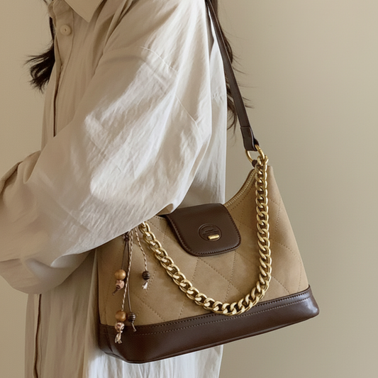 Túi Xách Nữ Da Chỉ Nổi Phối Nắp Gập