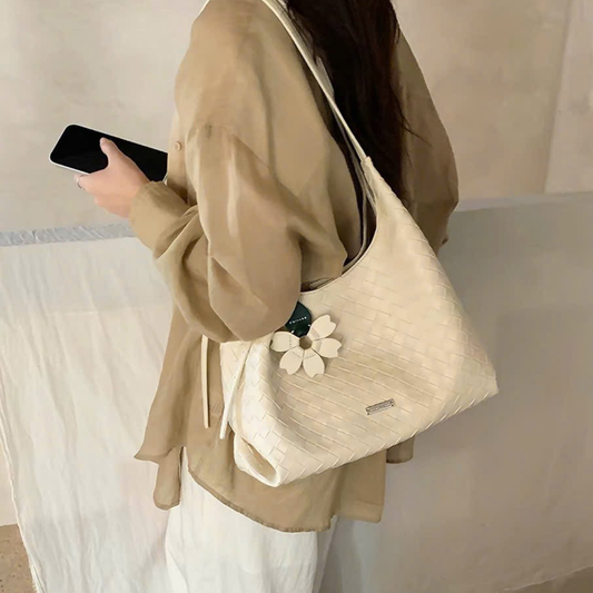 Túi Xách Nữ Da Kiểu Ô Dệt Phối Charm Hoa