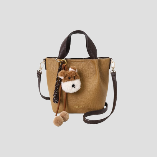 Túi Xách Nữ Da Kiểu Xô Quai Nâu Phối Charm Gấu