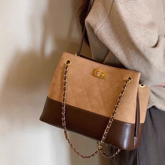 Túi Xách Nữ Da Lộn Chỉ Nổi Phối Màu