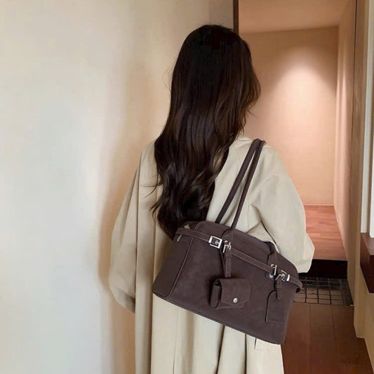Túi Xách Nữ Da Lộn Phối Đai Kèm Ví Nhỏ
