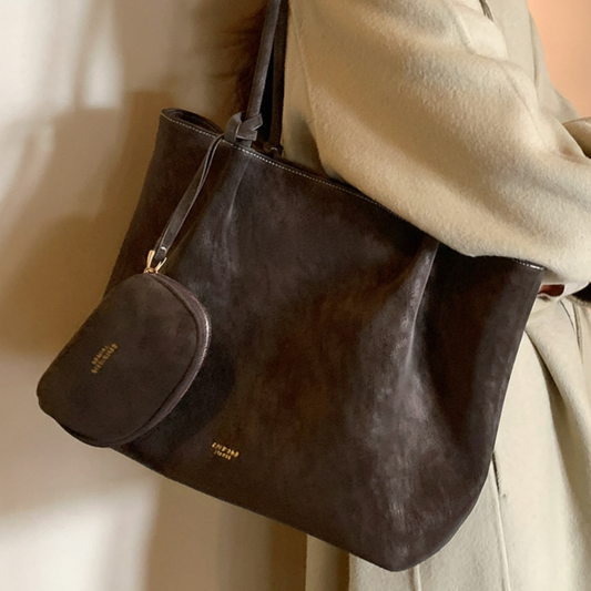 Túi Xách Nữ Da Lộn Quai Nhún Phối Ví Tròn