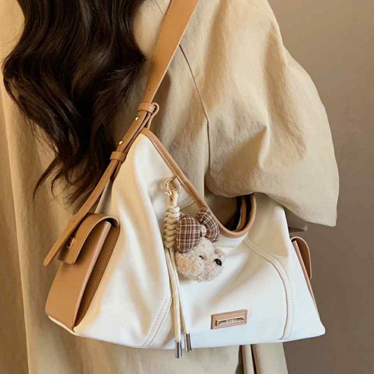Túi Xách Nữ Da Ngăn Hộp Phối Charm Gấu