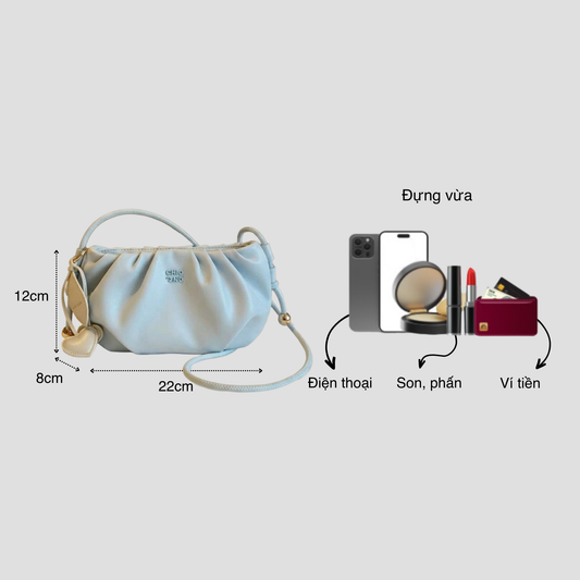 Túi Xách Nữ Da Trơn Nhún Phối Charm