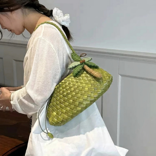 Túi Xách Nữ Đan Cói Phối Charm