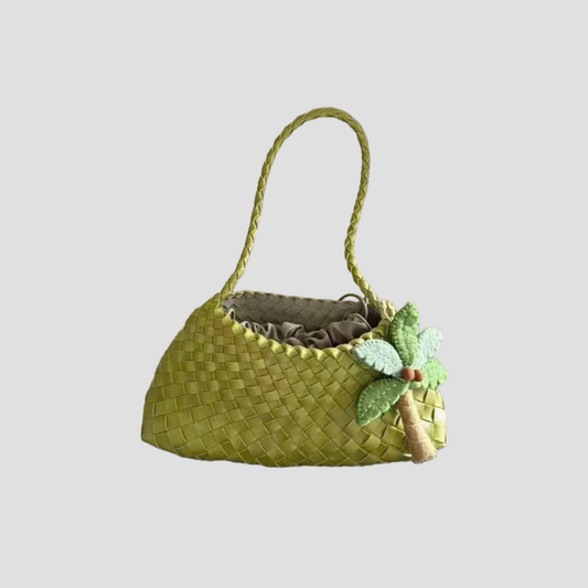 Túi Xách Nữ Đan Cói Phối Charm