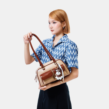 Túi Xách Nữ Hộp Phối Ngăn Nắp Da Kèm Charm