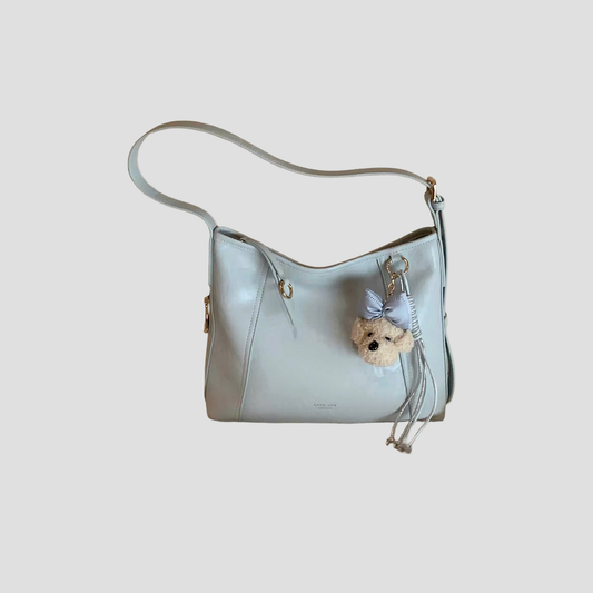 Túi Xách Nữ Form Vuông Trơn Phối Charm Gấu