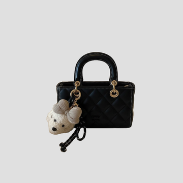 Túi Xách Nữ Hộp Chữ Nhật Ô Trám Phối Charm Gấu