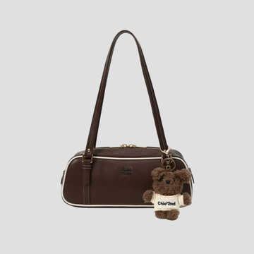 Túi Xách Nữ Hộp Da Viền Trắng Phối Charm Gấu