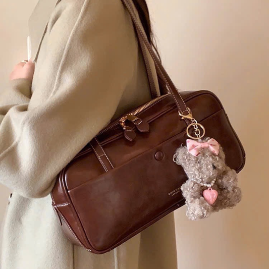 Túi Xách Nữ Hộp Da Vintage Phối Charm Gấu