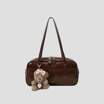 Túi Xách Nữ Hộp Da Vintage Phối Charm Gấu