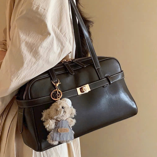 Túi Xách Nữ Hộp Đai Da Phối Charm Gấu