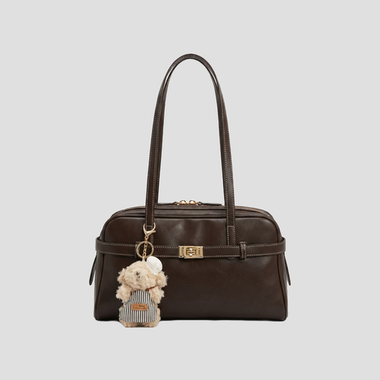 Túi Xách Nữ Hộp Đai Da Phối Charm Gấu