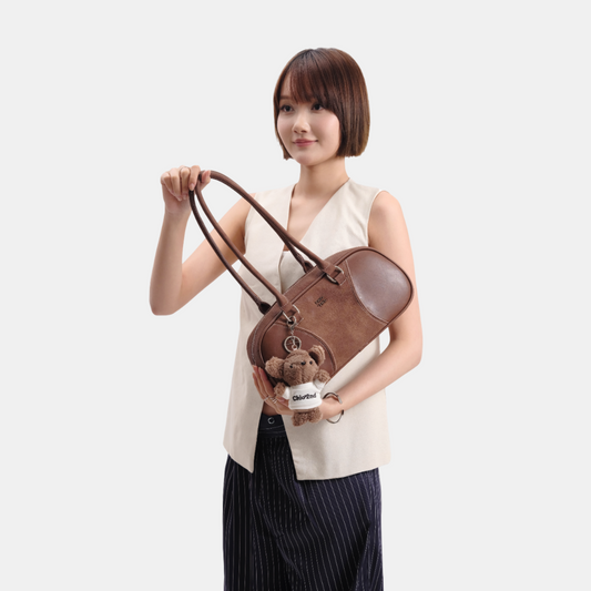 Túi Xách Nữ Hộp Phối Da Lộn Charm Gấu