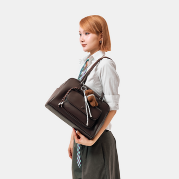 Túi Xách Nữ Hộp Trơn Phối Ngăn Ngoài Charm Gấu