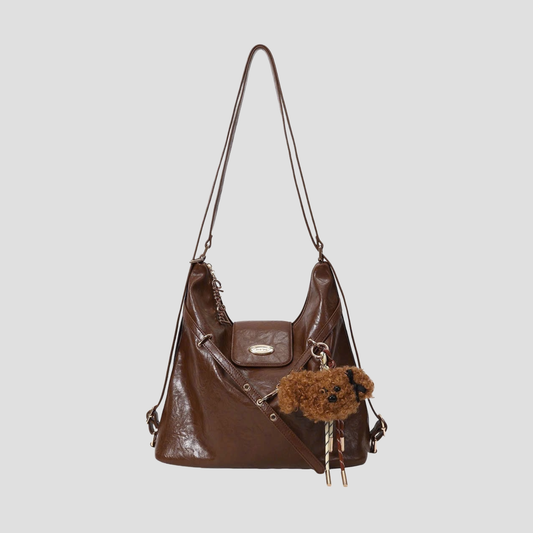 Túi Xách Nữ Kiểu Hobo Nắp Gập Phối Charm Gấu