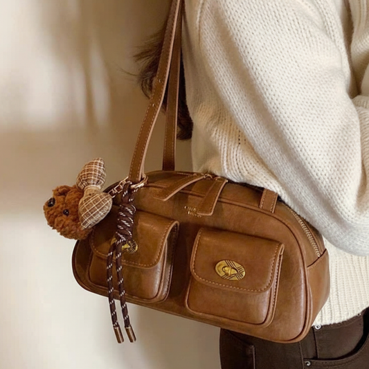 Túi Xách Nữ Ngăn Hộp Phối Charm Gấu